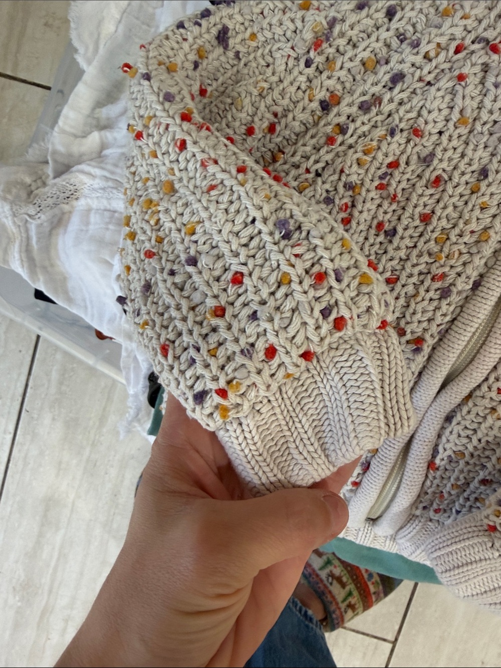 Hanna Andersson Polka Dot Beige Colorful Pom Pom Zip Up Hoodie - Picture 3 of 6